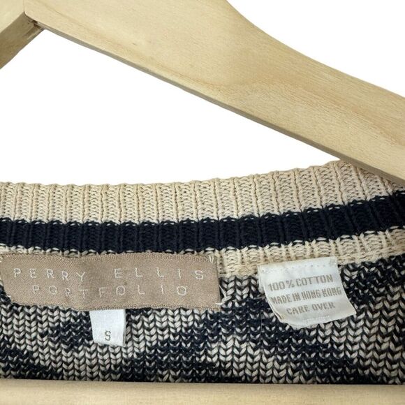 Vintage Perry Ellis Portfolio Small Cardigan Sweater Cotton V-Neck Womens - Picture 3 of 11